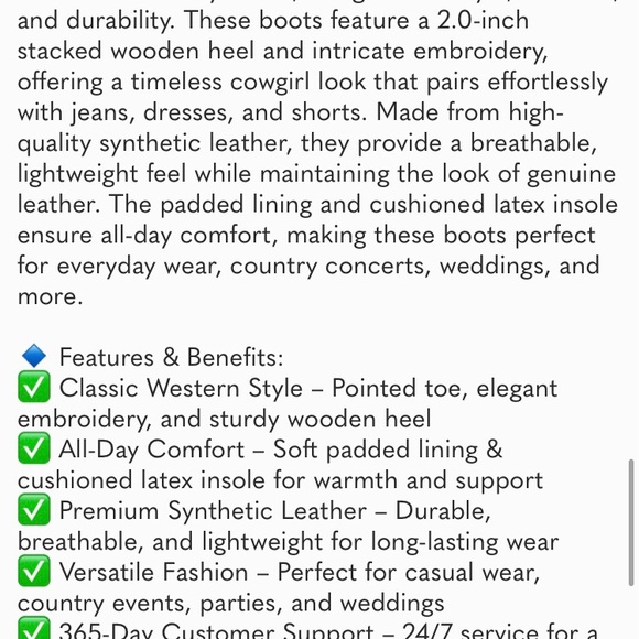 ⭐ New Women's Cowboy Boots | Pointy Toe Western Mid-Calf Cowgirl Boots - Picture 8 of 8